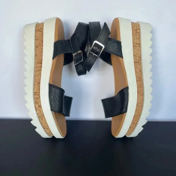 Piampiani Vera Pelle Ankle Strap Platform Sandals Black and White size 9 - Picture 5 of 13